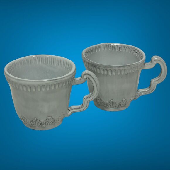 Set Of 2 Vietri Incanto Leaf Stone White Coffee Tea Mugs Handmade In Italy NWT - Picture 1 of 16